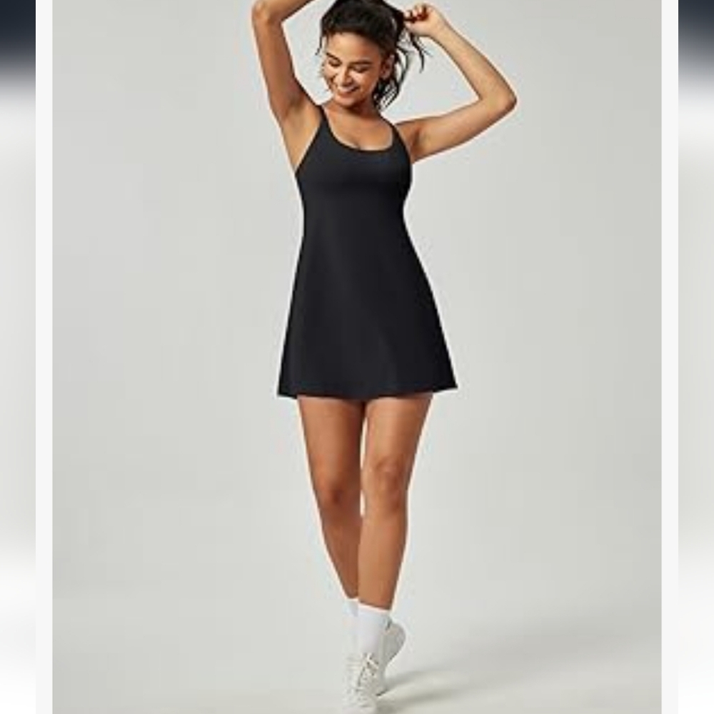 Ewedoos Tennis Dress Size XS Black 2-in-1 Athletic Exercise Mini Dress Short Bra